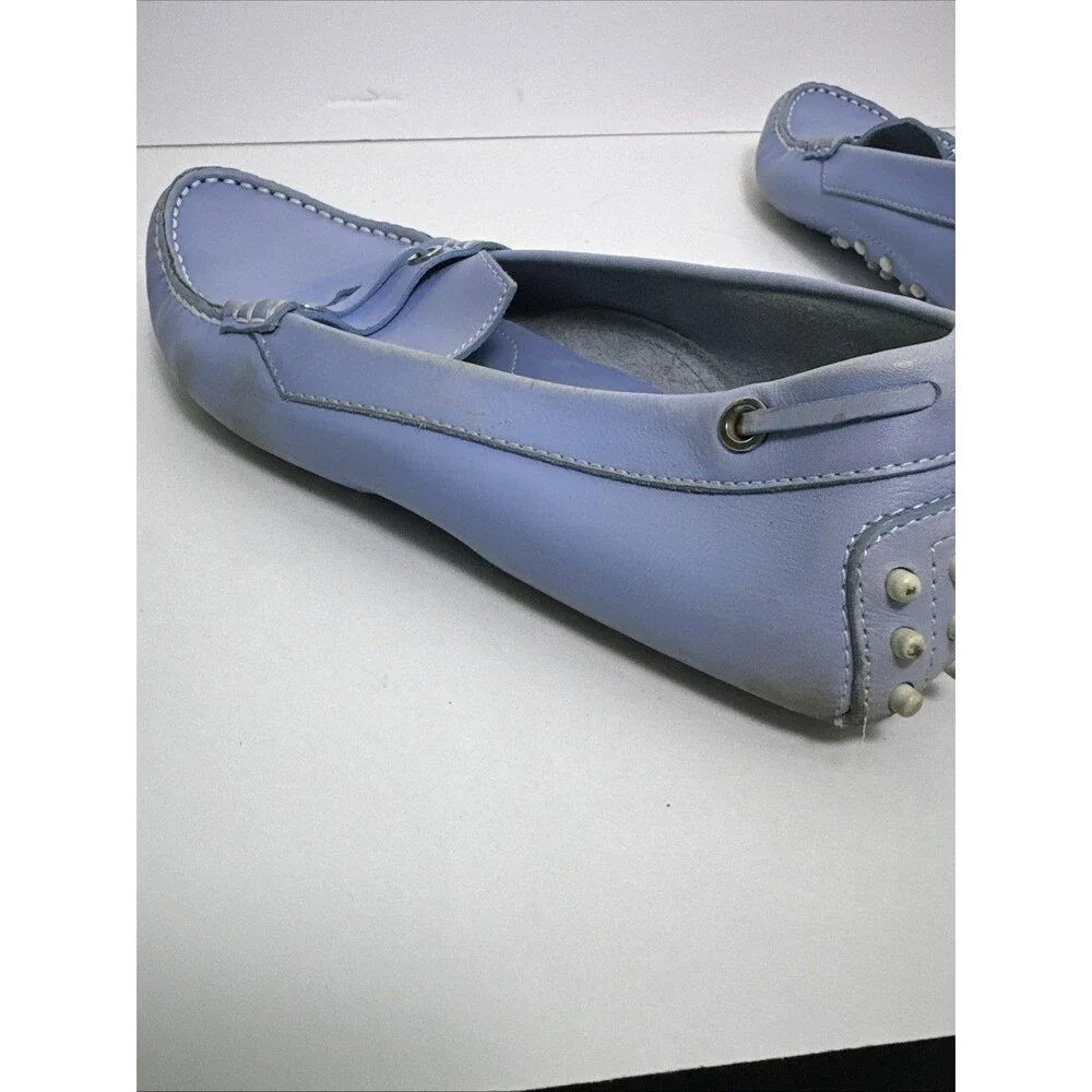 Tod’s light blue leather penny loafers Contrast Stitching Women’s Sz 9 Non Slip